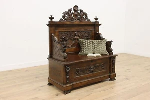 Italian Renaissance Antique Hall Bench Carved Dragons #53505 - Picture 1 of 20
