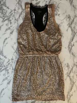 Vestido Robert Rodriguez Diseñador Lentejuelas y Seda Oro Rosa Talla 8 Minorista $575 Foto 1 de 4