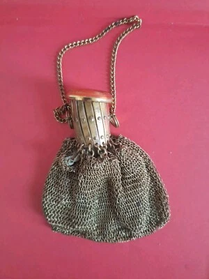 Antique Victorian  Mesh Coin Expansion Purse Gold Tone Gilt Sterling Silver  - Image 1 of 4