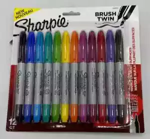 Sharpie Permanent Twin Brush Markers 12/Pkg-Assorted Colors NEW! - Picture 1 of 1