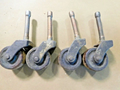 Salvage ~ Antique ~ Set of 4 Wooden Wheel Casters  3 1/2" tall             #2001 Cover