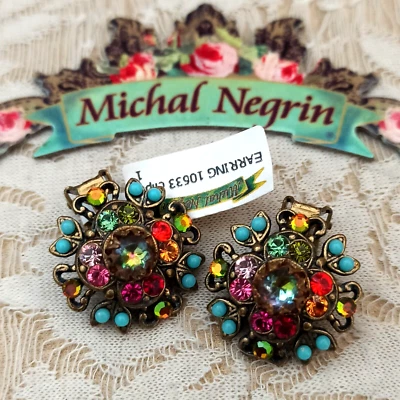 Pendientes Clip Michal Negrin Colorido Cúpula Flor y Cristales de Swarovski Regalo Nuevos Foto 1 de 4