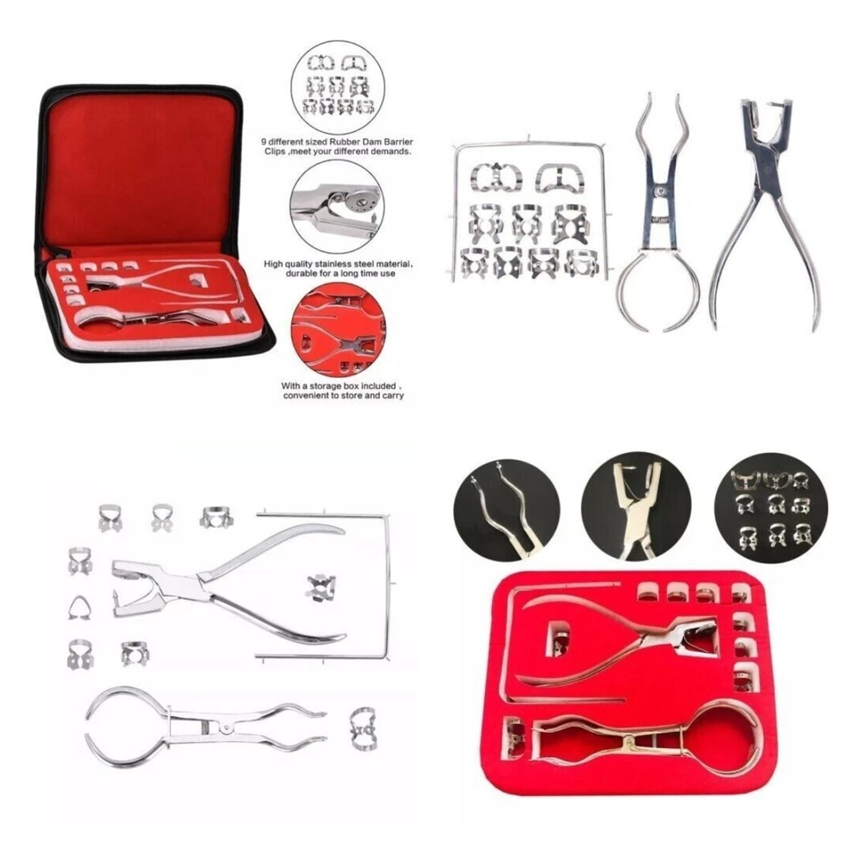 Kit de inicio de presa de goma con abrazaderas perforadoras de marco instrumentos dentales 12 piezas Foto 1 de 4