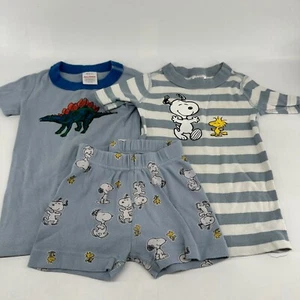 Hanna Andersson Peanuts Shorts And T Shirt Pajama Set Gray Blue Boys Size 3 - Picture 1 of 9