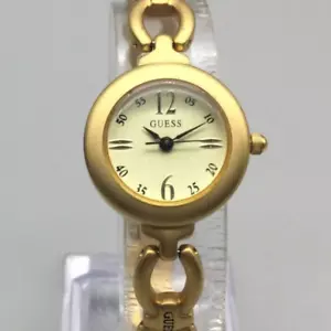 Guess Watch Women 23mm Gold Tone Round Dial Logo Band New Battery 6" - Picture 1 of 16