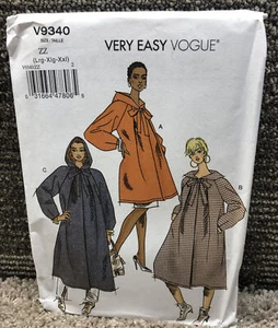 Vogue 9340 Very Easy Hooded Trench Cloaks Raglan Sleeves Pattern Lrg-xxl 4325 89 - Picture 1 of 4