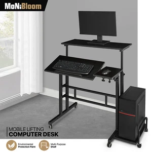 [ROLLING ADJUSTABLE HEIGHT DESK] Laptop Computer Table Workstation w/CPU Holder - Picture 1 of 26