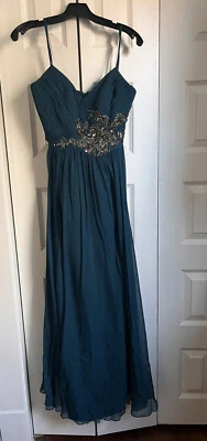 Maxi Vestido Formal Marchesa Notte Teal 100% Seda Talla 2 Foto 1 de 4