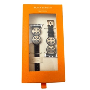 Tory Burch Miller Logo Studded Black Leather Strap For Apple Watch 38mm/40mm NEW - Zdjęcie 1 z 4