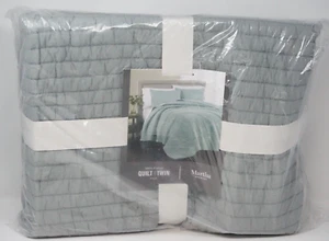 Martha Stewart Collection Washed Rice Stitch Cotton Percale QUILT ONLY TWIN Sky - Picture 1 of 2