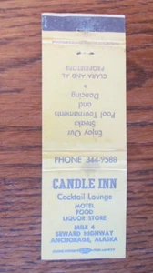CUBIERTA DE LIBRO DE CERILLAS ANCHORAGE, ALASKA: CANDLE INN COCKTAIL LOUNGE AÑOS 70 MATCHCOVER B - Imagen 1 de 1