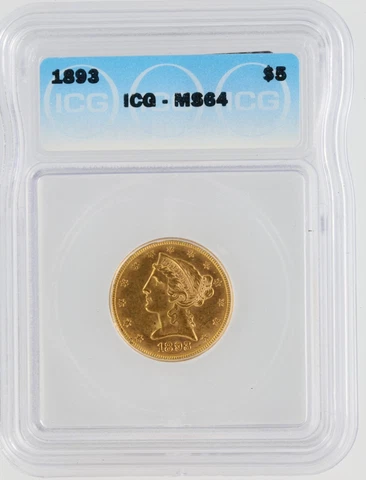 1893 Half Eagle ICG MS64 $5 Philadelphia Minted Liberty Head Gold Coin Cover