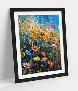 IMPRESSIONISTISCHES GEMÄLDE VON WILDEN BLUMEN - GERAHMTER WANDKUNST POSTER PAPIERDRUCK - Bild 1 von 11