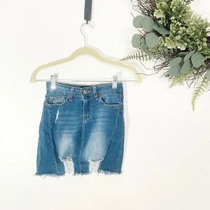 Hudson Blue Denim Girls Skirt Size 10 Adjustable Waist Pockets Distressed - Picture 1 of 11