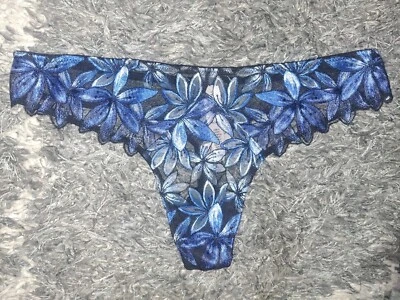 VS Terciopelo Bordado Floral Tanga Panty NUEVO Talla Grande Azul Foto 1 de 2