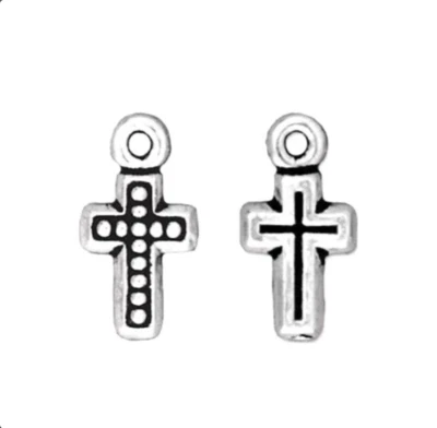 Antiguo dije de cruz con cuentas de plata TierraCast, suministros artesanales de joyería cristiana Foto 1 de 4