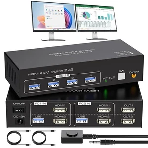 VPFET HDMI KVM Switch 2 Monitore 2 Computer 4K60Hz KVM Switches Dual Monitor 2 - Bild 1 von 6