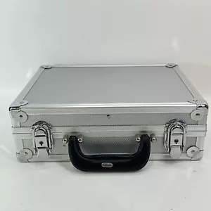 Classic Make Up Case Small Silver Tone Carbon Print Aluminum Lock Keys Lined - Picture 1 of 17