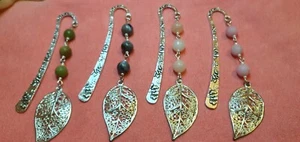 4 pcs Handmade flower antique bookmarks with natural undyed gemstones pendants - Picture 1 of 3