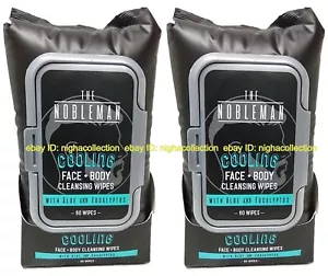 2 Men's NOBLEMAN Cooling Aloe & Eucalyptus Face & Body Cleansing Wipes 60/pk - Picture 1 of 8
