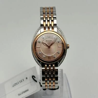 Bulova Steel Two-Tone Diamond Rose Dial Ladies Quartz Watch 98R275 - Image 1 of 4