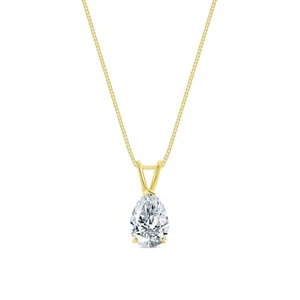 3/4 Ct Pear Lab Created Grown Diamond Pendant Necklace 18K Yellow Gold F/VS 18" - Picture 1 of 3