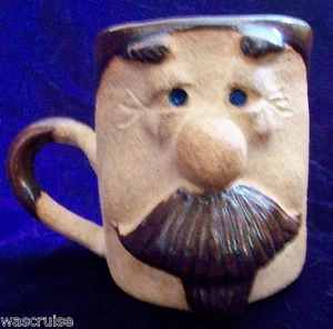 Pottery Mug 3D Man Face Big Nose Mustache Goatee Excellent Condition Hand Thrown - Picture 1 of 9