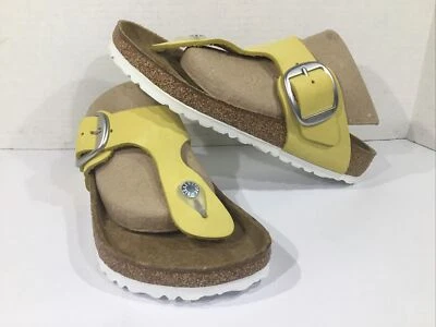 Birkenstock Womens Sze 7 EU 38 Gizeh Big Buckle Yellow Nubuck Flip Flops Y23-158 - Image 1 of 4