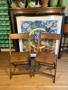 Qty 2 ~ Vintage Wood Slat Folding Chairs ~ 36" x 16" x 1.5" Folded ~ Lot WCB - Picture 1 of 12