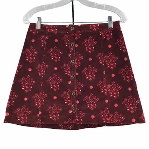 Hollister Juniors Womens Skirt Size 7 Button Down Red Floral Corduroy Feel GUC - Picture 1 of 9