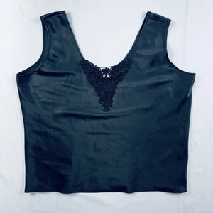 Vintage Escapades schwarz Satin Spitze Tank Top Damen Gr. L Made in USA 90er Y2K Camisole - Bild 1 von 8