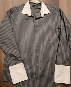 Camisa Donald Trump 16.5 34/35 Gris Rayas Puño Francés L/S Para Hombres Cuello en Contraste - Imagen 1 de 6