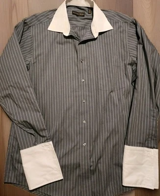 Donald Trump Shirt 16.5 34/35 Gray Striped French Cuff L/S Mens Contrast Collar - Image 1 of 4