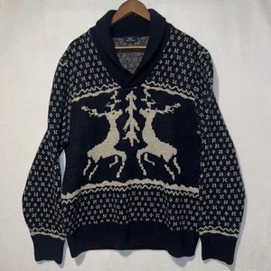 346 Brooks Brothers XL Men’s Lambswool Blend Winter Sweater Lg Reindeer Blue - Picture 1 of 13