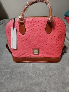 Neu mit Etikett 2015 Dooney & Bourke Hot Pink Straußenleder Doppelgriff Reißverschluss Umhängetasche - Bild 1 von 10