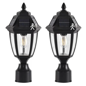Solar Post Lights 2 Pack, Motion Sensor Post Lantern Without Pier Mount Base,... - Picture 1 of 9
