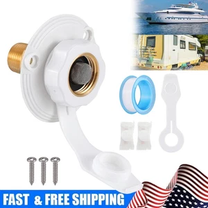 RV City Water Inlet With Check Valve Flange Brass Hose Connector Connection Fill - Picture 1 of 17