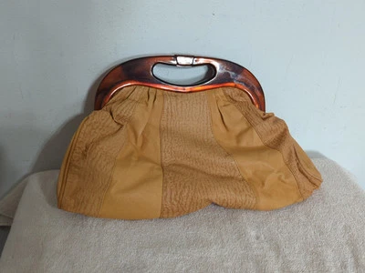 复古手拿包 骆驼皮革 塑料 Lucite 手柄 — 第 1/4 张图片