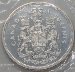 1966 Canadian 50 Cents .800 Silver Half Dollar Queen Elizabeth II - BU - Picture 1 of 2