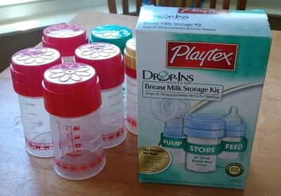 Vintage Playtex Baby Bottles + Drop Ins Breast Milk Storage Kit Pump Adapters - Image 1 of 4