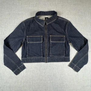 Vans Denim Jacket Womens Medium Blue Jean Cropped Zip Front Utility Pockets - Picture 1 of 7