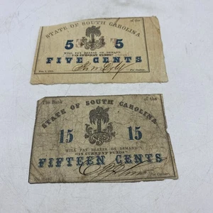 Billetes fraccionarios del Banco del Estado de Carolina del Sur de 1863 de 5 y 15 centavos 21 - Imagen 1 de 6