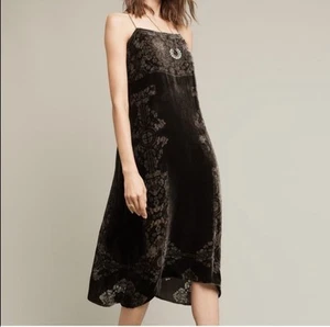 Anthropologie Floreat Velvet Burnout Slip Dress Green Petite Medium Boho Fairy - Picture 1 of 11