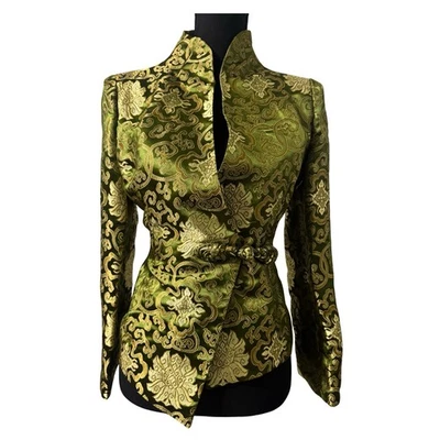 Vintage 60s Green Chinese Silk Victorian Regencycore Brocade Jacket Size S M - Image 1 of 4