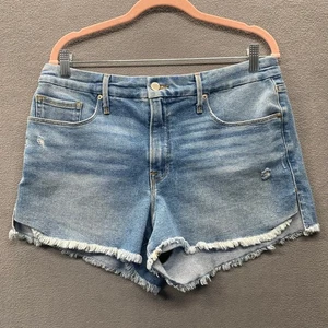 Good American Cut Off Denim Jean Shorts Womens 14/32 Blue Distressed Casual - Picture 1 of 12