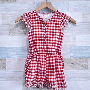 Cat & Jack Floral Eyelet Gingham Romper Red White Scalloped Trim Toddler Girl 5T - Picture 1 of 6