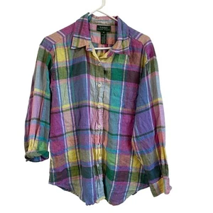 VTG Lauren Ralph Lauren Linen Plaid Shirt Long Sleeve Colorful 16 Hong Kong - Picture 1 of 8