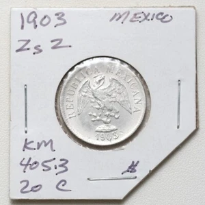 1903 Zs Z Mexico Silver 20 Centavos Coin - Picture 1 of 2