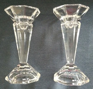 CLEAR CRYSTAL CANDLESTICKS ~ Set of 2 ~ 6¼" Tall Octagonal Candle Holders  - Picture 1 of 5
