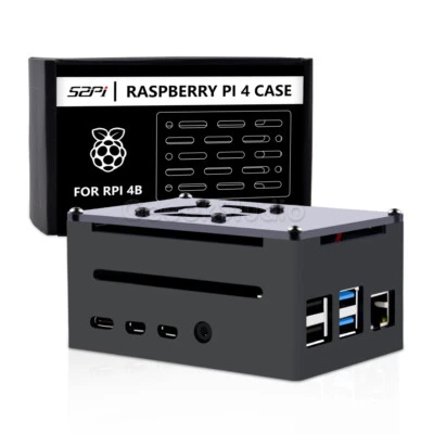 Raspberry Pi 4 Model B Aluminum Case with Quiet Cooling Fan Compatible PoE Hat - Image 1 of 4